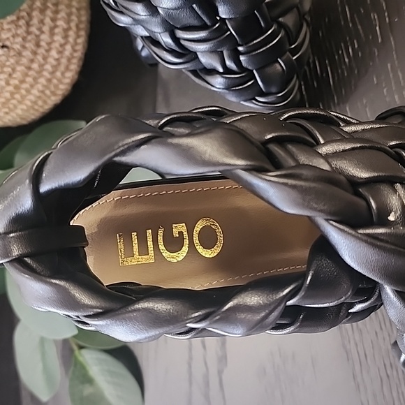 EGO Square Toe Puffy Braided Criss Cross Heels UK 6 US 8 Quilted Vegan Slingback - Picture 7 of 15